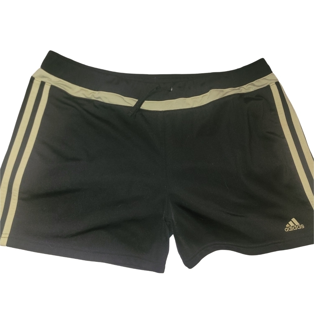 Adidas Athletic Black Shorts with Pale Yellow Trim M